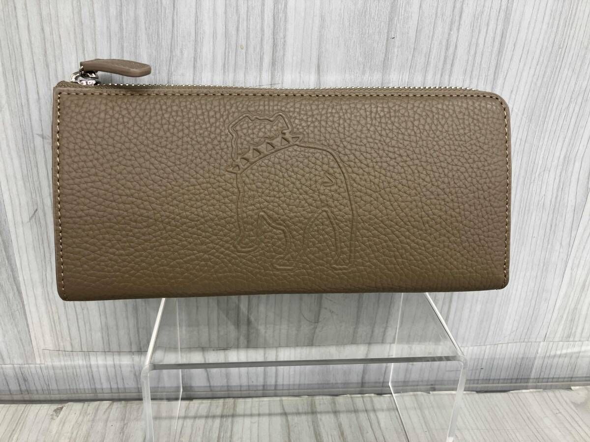 J.PRESS ジェイプレス 長財布 7386 L字ファスナーレザー ベージュ バックブル