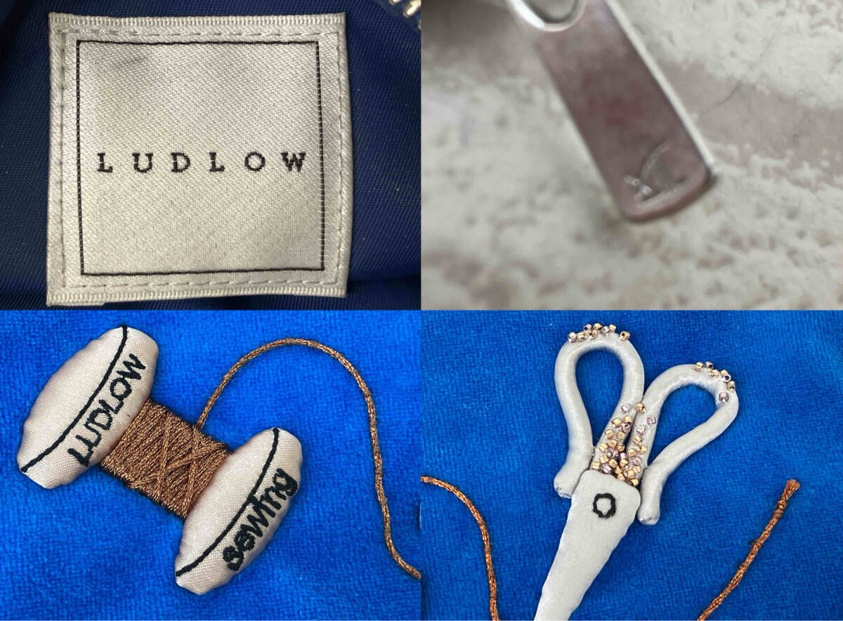 LUDLOW ラドロー レディース ブルー ベロア ポーチ ソーイングモチーフ