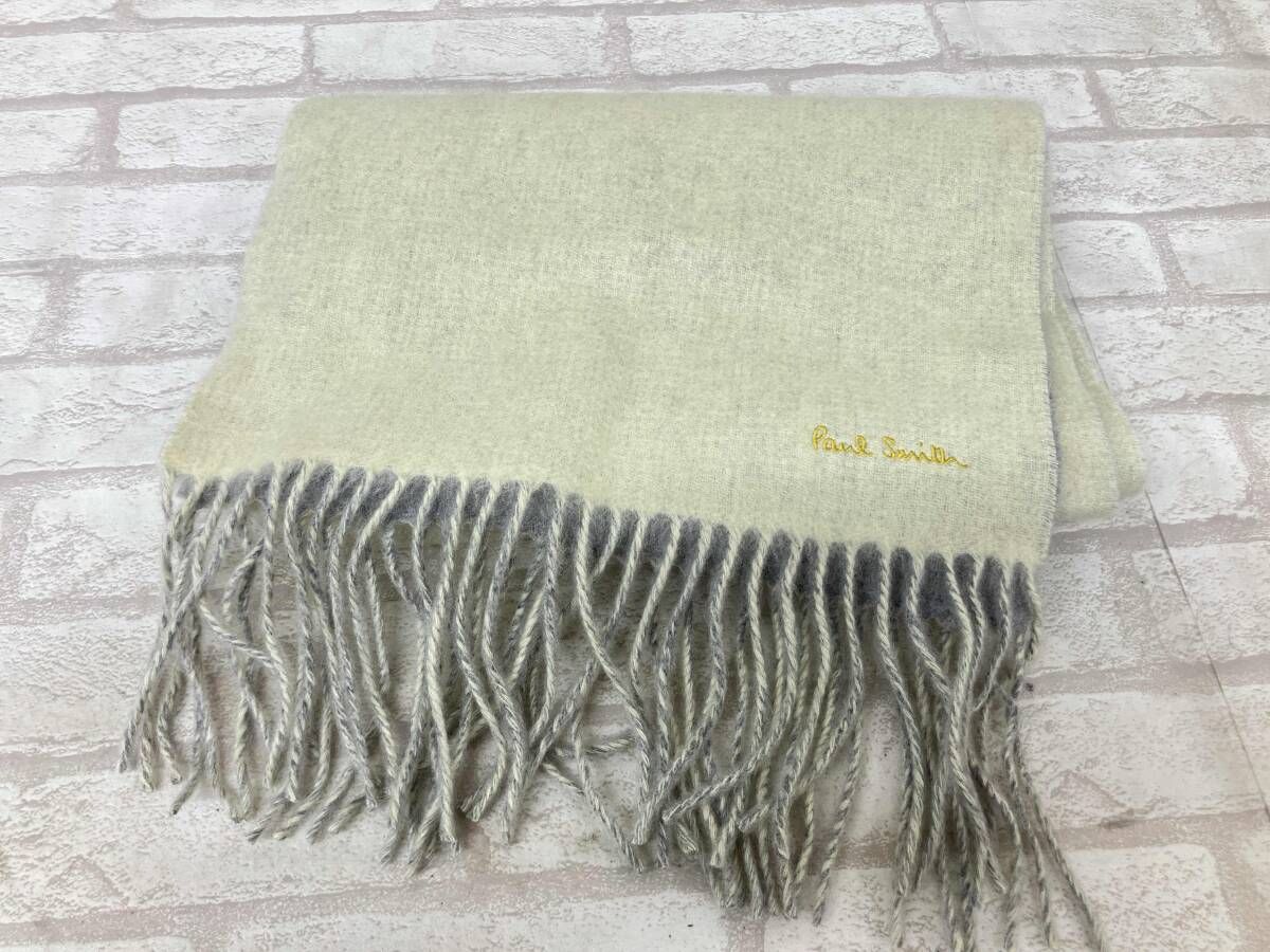 PAUL SMITH WC-4 C 73651 ポールスミス マフラー ライトグリーン グレー カシミヤ メンズ