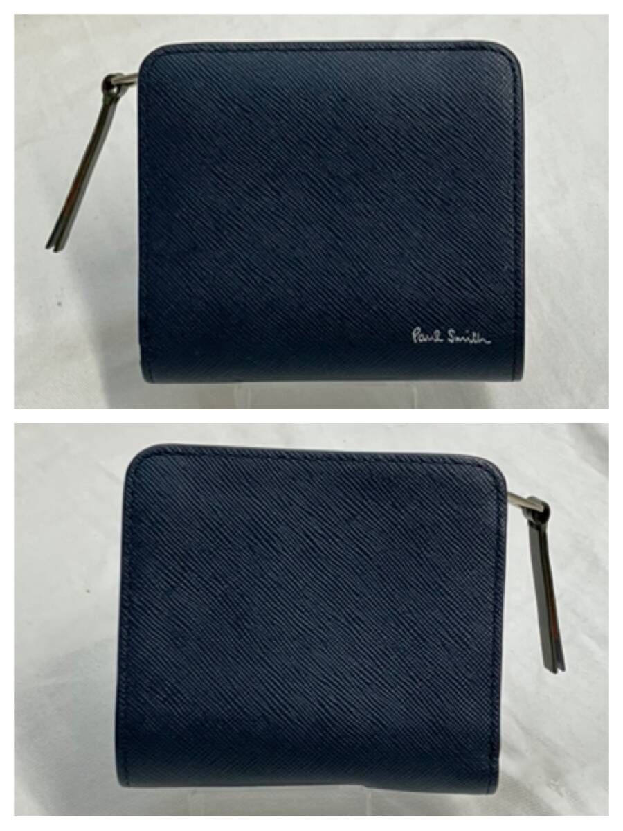 Paul Smith ポールスミス 二つ折り財布 ウォレット ネイビー グリーン 紺 緑 ラウンドファスナー ロゴ