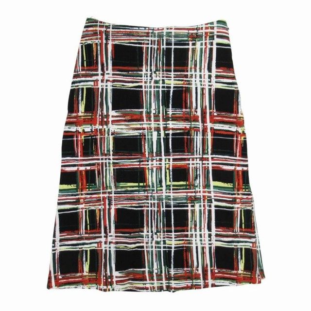 マルニ MARNI リネンライク チェック柄 ミモレスカート 台形 総柄 膝下丈 40 マルチカラー|△L 13|レディース