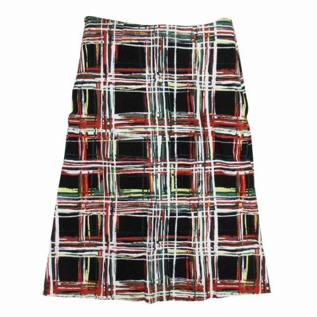 マルニ MARNI リネンライク チェック柄 ミモレスカート 台形 総柄 膝下丈 40 マルチカラー|△L 13|レディース