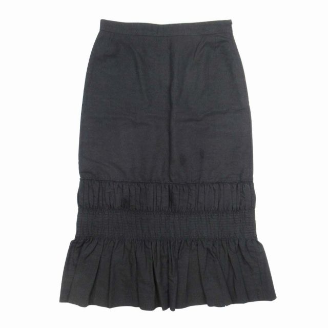 ドリスヴァンノッテン DRIES VAN NOTEN シャーリングデザイン ミモレスカート コットンリネン 膝下丈 ギャザー 34 黒 ブラック|△L 06|レディース