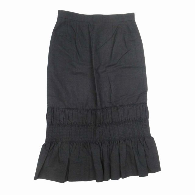 ドリスヴァンノッテン DRIES VAN NOTEN シャーリングデザイン ミモレスカート コットンリネン 膝下丈 ギャザー 34 黒 ブラック|△L 06|レディース