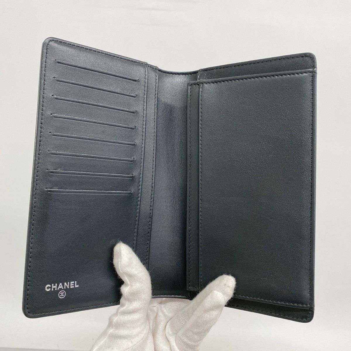 ☆SALE【5oc2262-h】シャネル 長財布 ボーイシャネル エナメル グレー