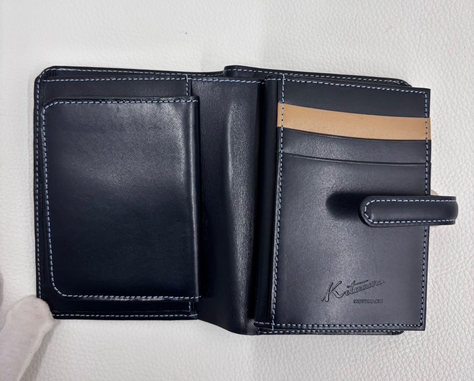 Kitamura キタムラ 財布 二つ折 ダークブルー/ベージュ 未使用 - メルカリ