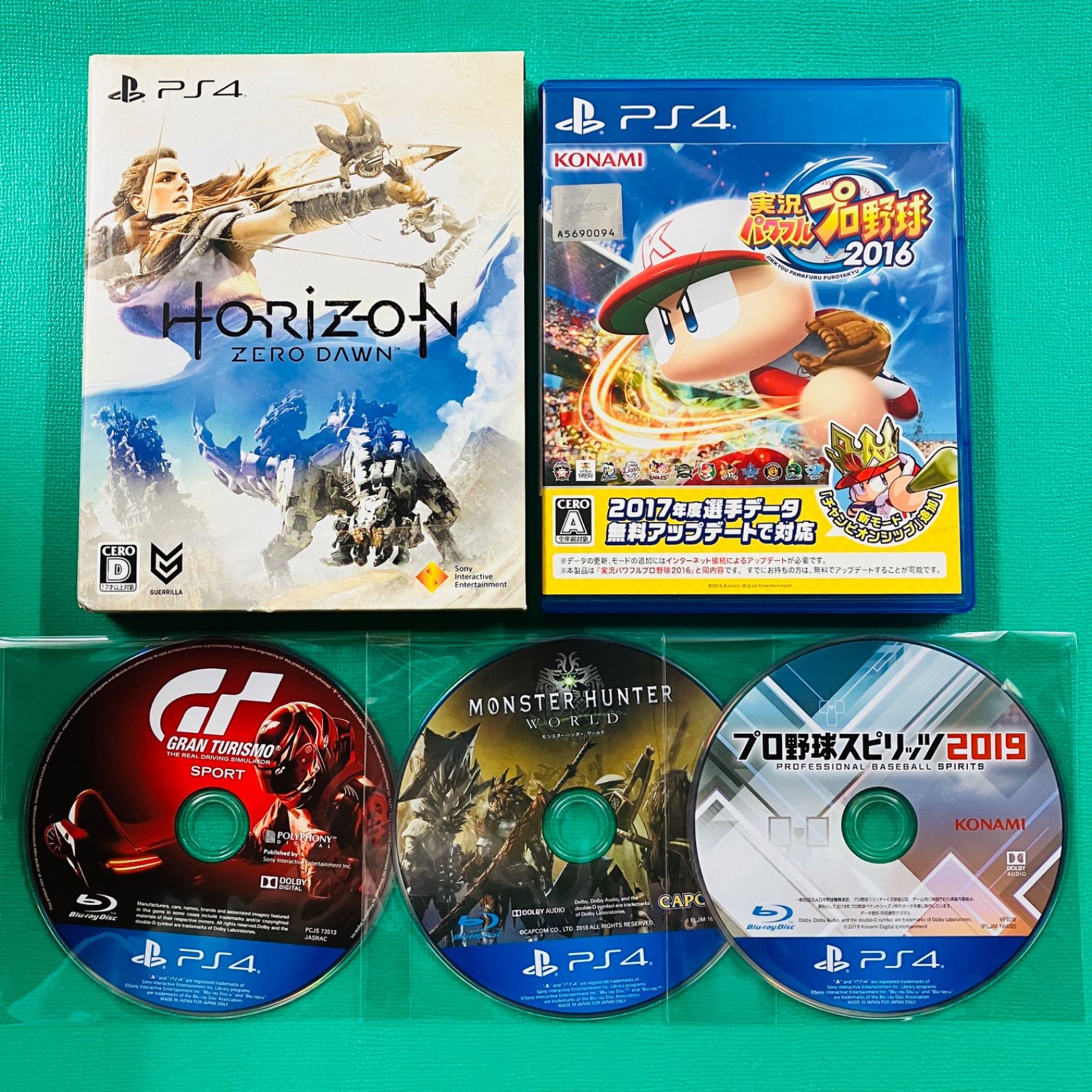 [5 Piece Set] PS4 Horizon Zero Dawn Live Commentary Powerful Pro Baseball 2016 Gran Turismo Sport Monster Hunter World Monster Hunter Pro Baseball Spirits 2019 PS4