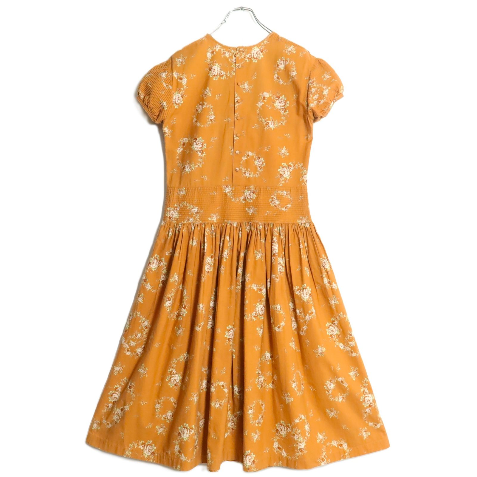 カネコイサオ☆ローズpt♪半袖ワンピース オレンジブラウン系 パフ袖