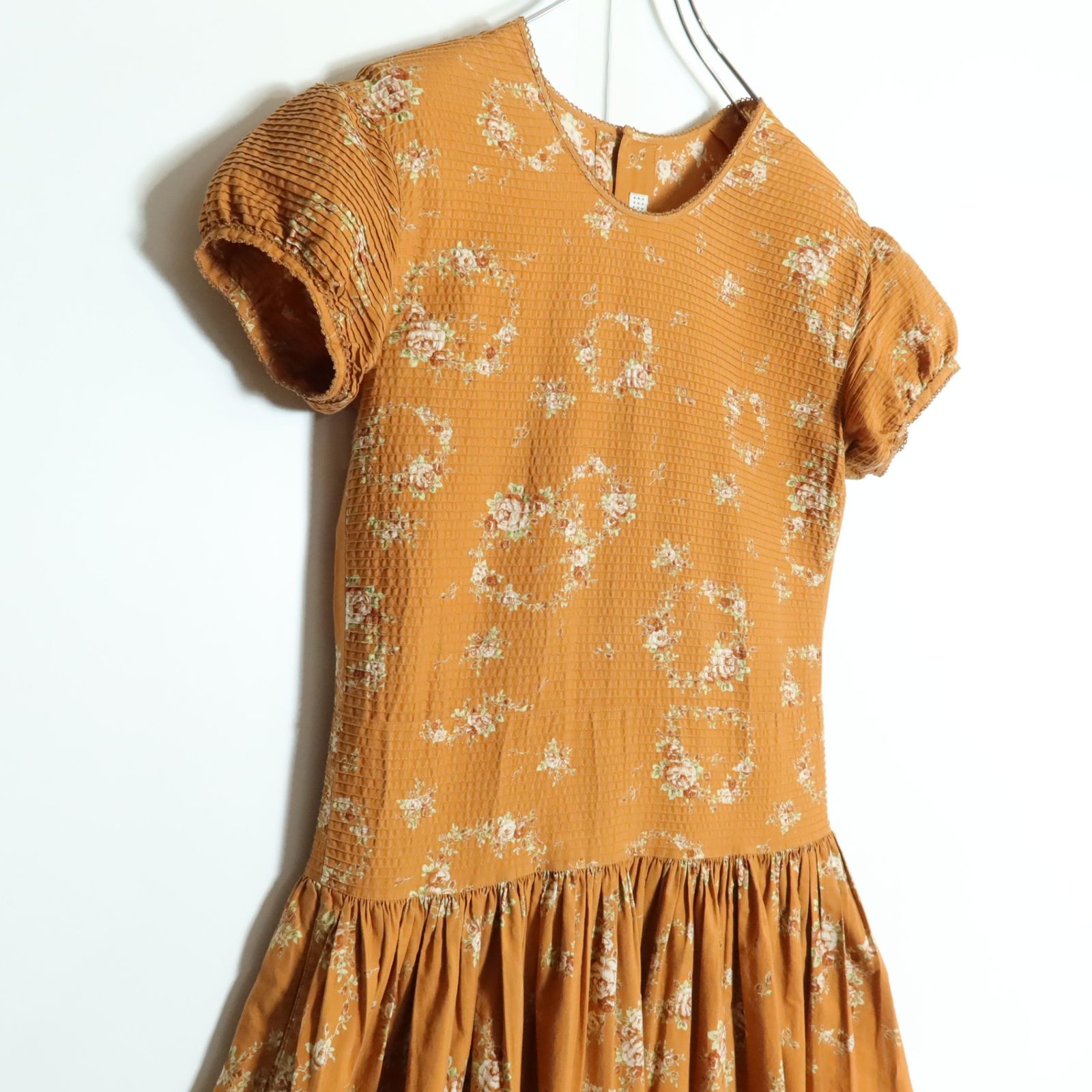 カネコイサオ☆ローズpt♪半袖ワンピース オレンジブラウン系 パフ袖