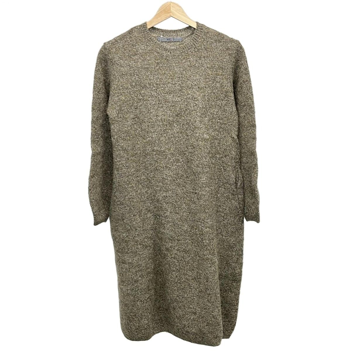 45 rpm フォーティーファイブアールピーエム ワンピース サイズ０ XS レディース - カーキ×白 クルーネック|長袖|ロング|ニット