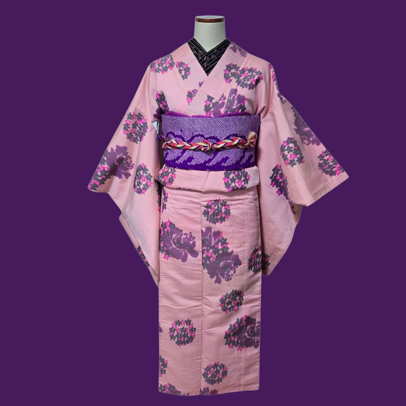 銘仙 花薬玉 藤 絞り 紫 アンティーク着物 名古屋帯 - メルカリ