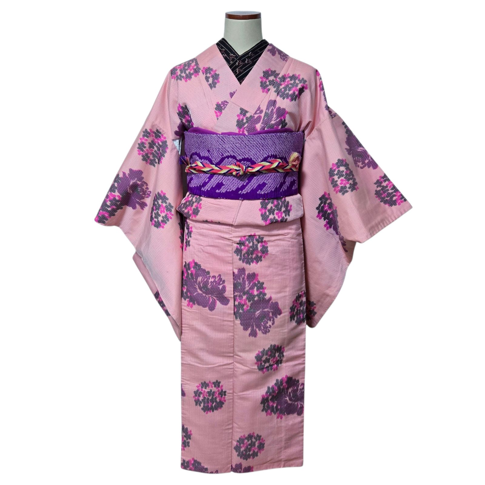 銘仙 花薬玉 藤 絞り 紫 アンティーク着物 名古屋帯 - メルカリ