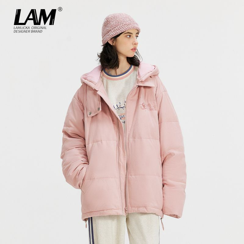 スエード ベア プリント レトロピンク ふんわりパーカー 冬用 厚手 オーバーサイズ