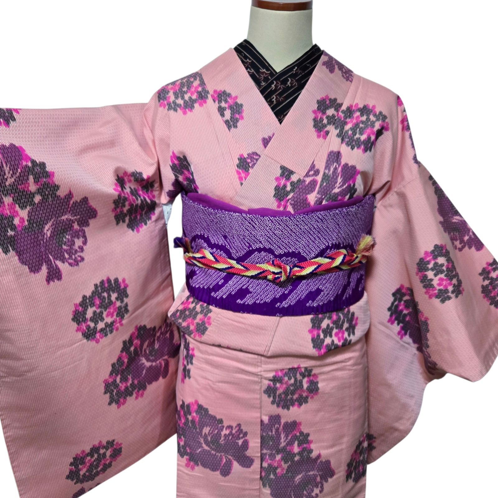 銘仙 花薬玉 藤 絞り 紫 アンティーク着物 名古屋帯 - メルカリ