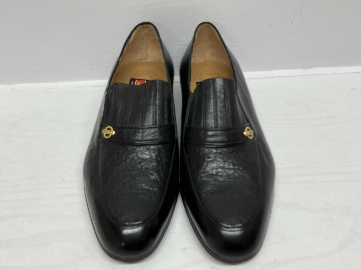 a testoni アテストーニ デッキシューズ オーストリッチレザー イタリア製 表記サイズ5 1 2 ブラック