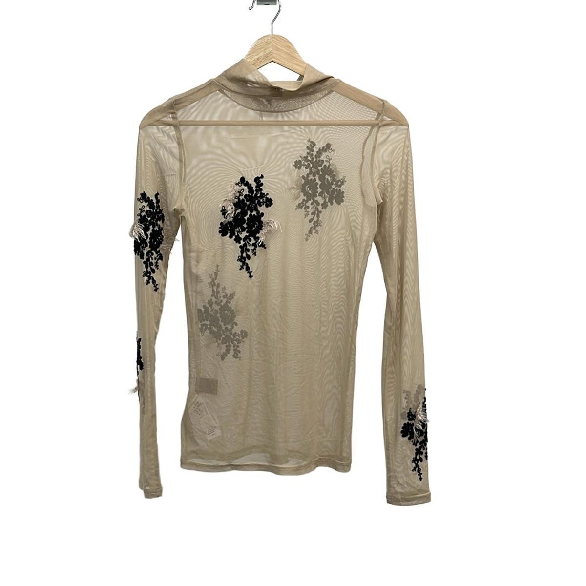 AMERI アメリ 長袖カットソー サイズF レディース - ベージュ×黒 ハイネック|シースルー