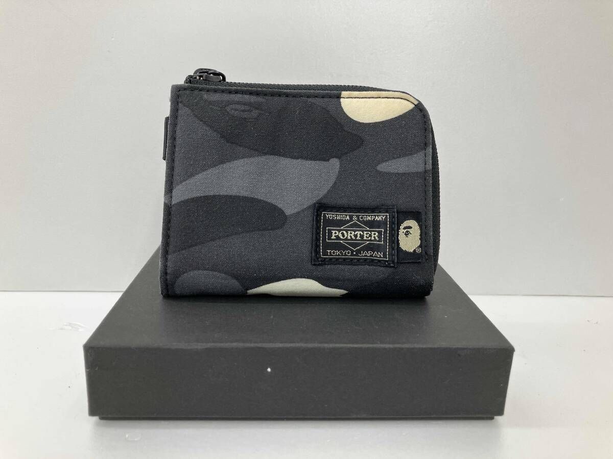 A BATHING APE × PORTER アベイシングエイプ×ポーター CAMO MINI WALLET M 財布 小銭入れ 箱 ブラック 通年