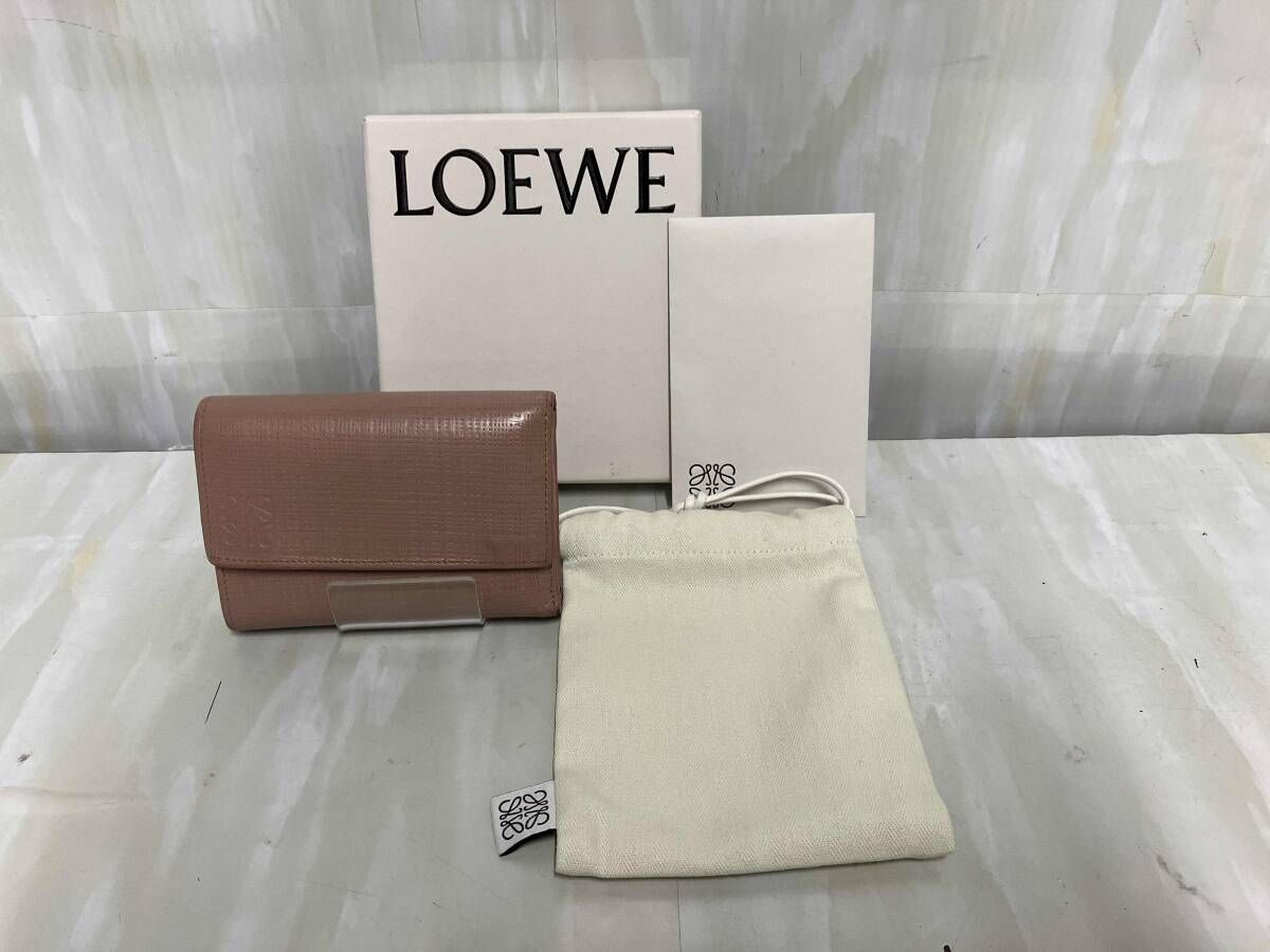 LOEWE ロエベ アナグラム ウォレット 財布 三つ折り レザー ピンク 箱|保存袋付き