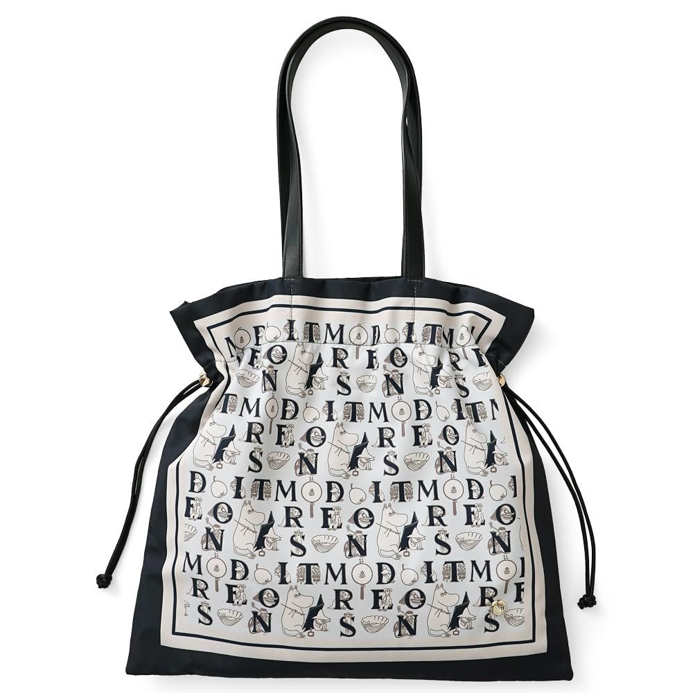 MOOMIN ムーミン トートバッグ 巾着鞄 巾着トート スカーフ プリント リトルミイ スナフキン ニョロニョロ 手提げ鞄 バッグ かばん 北欧デザイン おしゃれ RMSC-01 ブラック ジャーナル