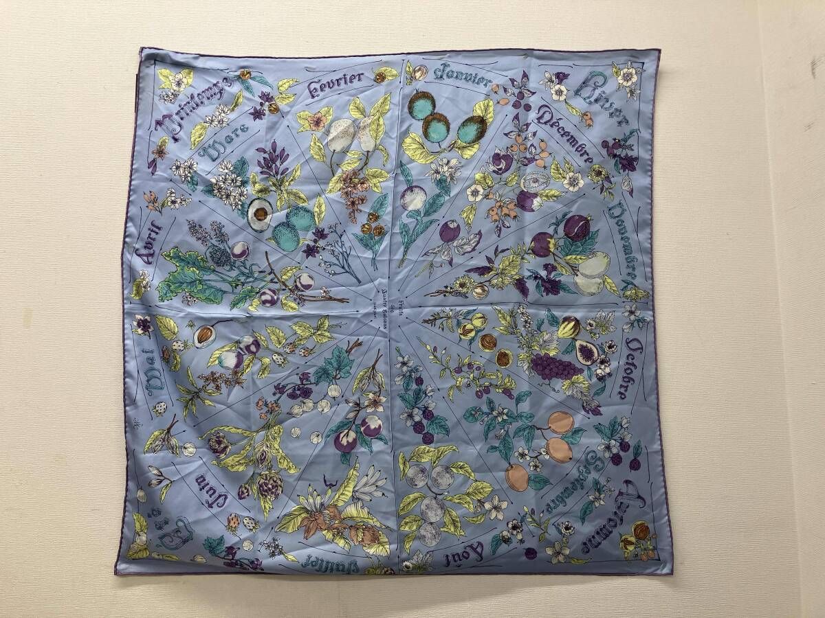 タグ付き manipuri マニプリ シルクスカーフ 花柄 総柄 ブルー