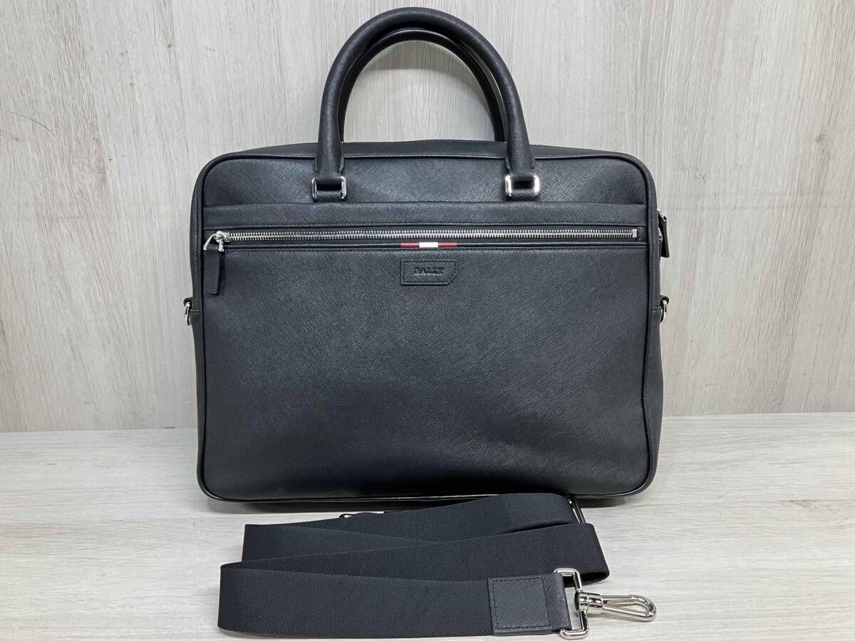 BALLY PAULY 2 way ビジネスバッグ 書類 かばん 鞄 レザー バリー ショルダーストラップ 付き ワンポイント ブリーフケース メンズ ブラック