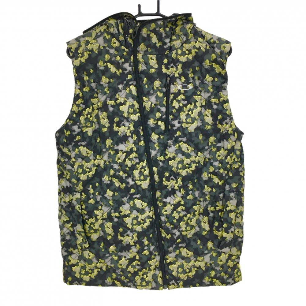 超 オークリー 中綿ベスト カーキ×イエロー カモフラ調 迷彩 フード付 メンズ L ゴルフウェア Oakley