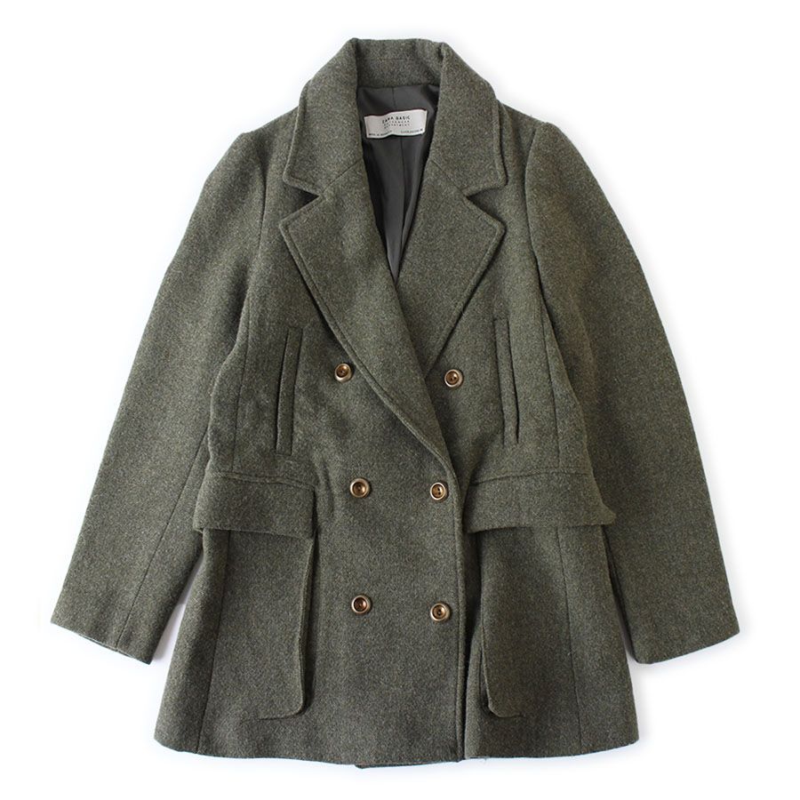 HR0439 未使用 ZARA ザラ ダブルコート ピーコート S カーキグリーン 