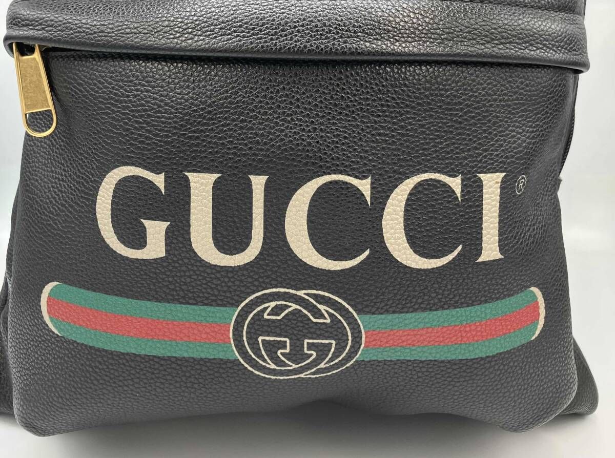 GUCCI 547834 493075 ヴィンテージロゴプリント ブラック リュック レザー 内側 グッチ