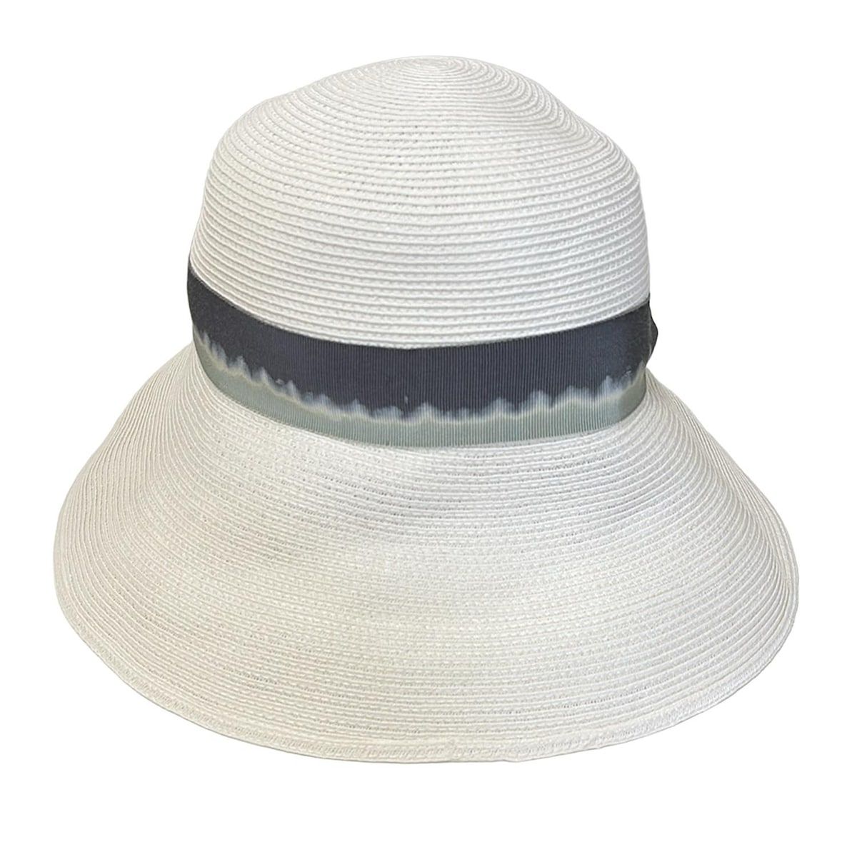 エンポリオアルマーニ ハット 57 アイボリー ダークグレー ライトブルー ストローハット コットン