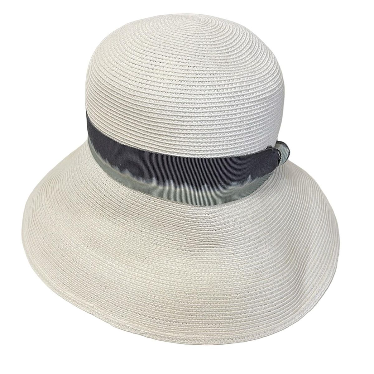 エンポリオアルマーニ ハット 57 アイボリー ダークグレー ライトブルー ストローハット コットン