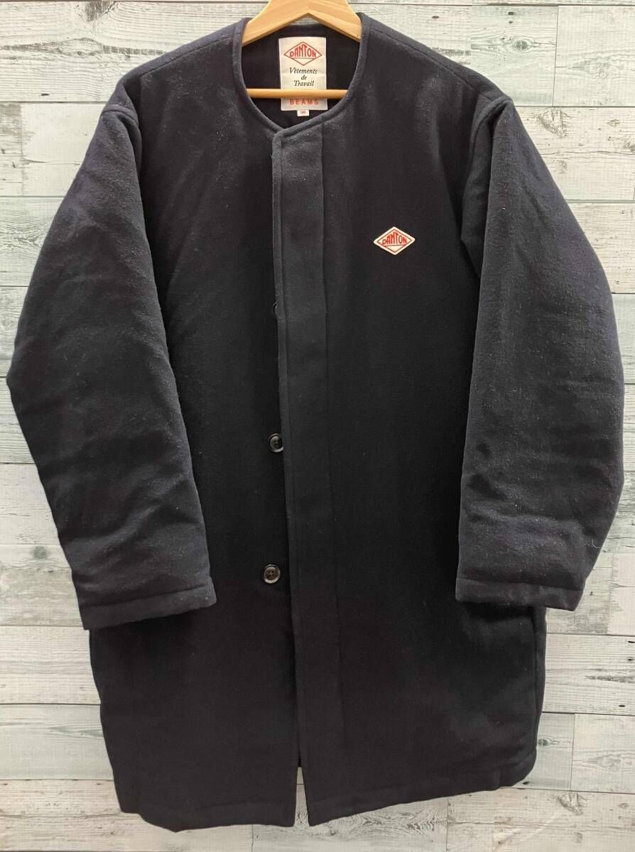 DANTON ダントン BEAMS別注 モッサ ノーカラー ダウンコート ネイビー 表記サイズ 36