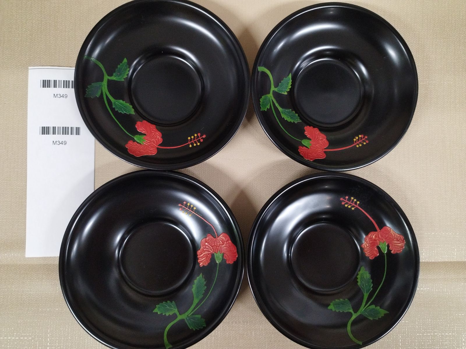 4枚セット/琉球漆器/ハイビスカス柄/茶托/お菓子置き』MC2-06