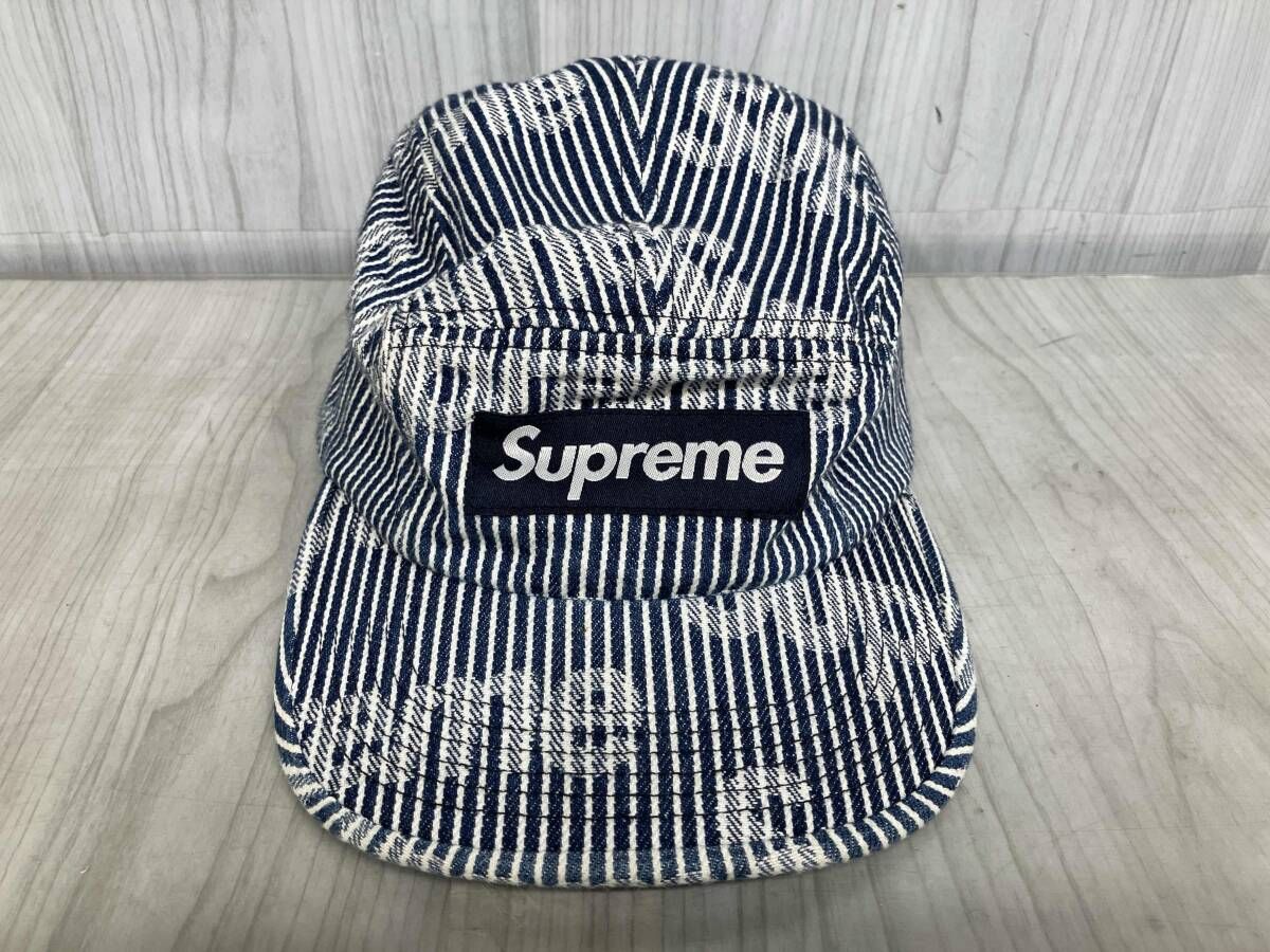 Supreme シュプリーム キャップ ネイビー ヒッコリー ストライプ ボックスロゴ デニム