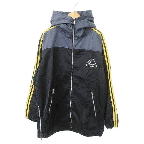 LEMONeD レモネード ラインパーカー ロゴ ナイロン ジップアップ 薄手 約XLサイズ 黒 ブラック