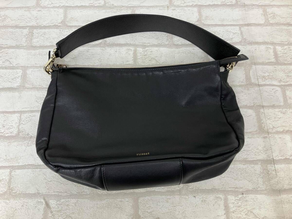 russet ラシット レディース ブラック ゴールド ワンショルダーバッグ ショルダーバッグ レザー ロゴ刻印
