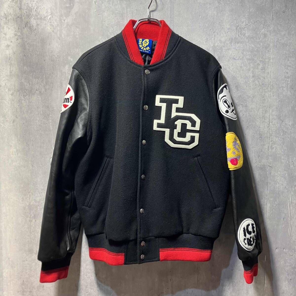 BILLIONAIRE BOYS CLUB ICECREAM stadium jacket 袖レザーワッペンスタジアムジャケット ビリオネア ボーイズ クラブ アイスクリーム