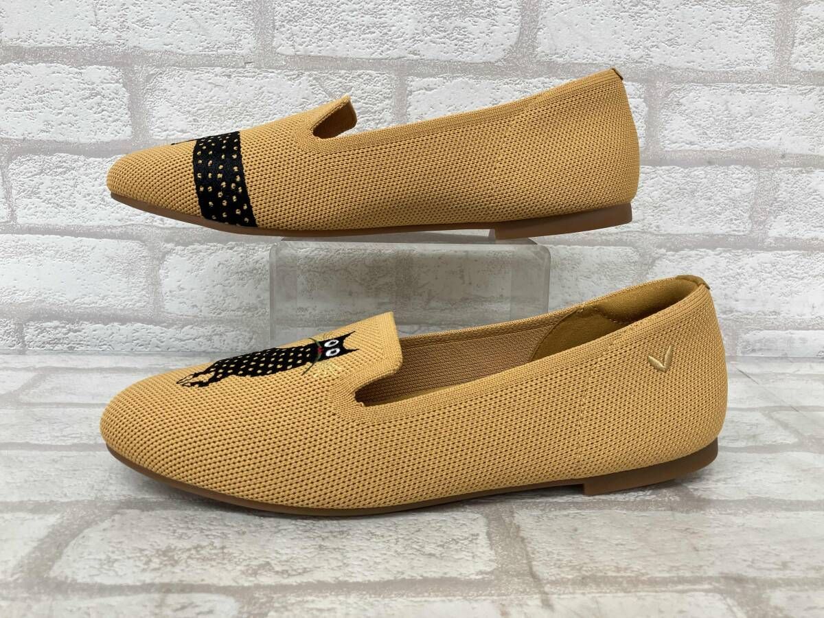VIVAIA ビバイア レディース サイズ38 マスタード イエロー パンプス フラットシューズ ニット 黒猫 刺繍