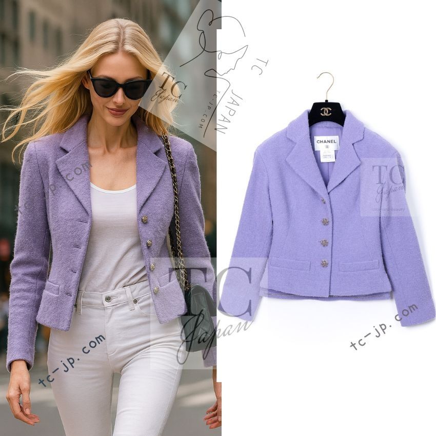 CHANEL パープル テーラードジャケット シャネル ジャケット CHANEL ラベンダー パープル ココ ボタン