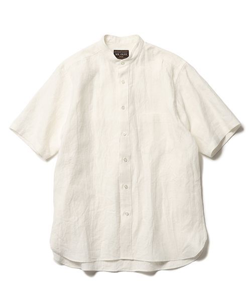 MR.OLIVE | FRENCH LINEN CLOTH BAND COLLAR S|S SHIRT ミスターオリーブ|フレンチリネンクロス|バンドカラー ショートスリーブシャツ