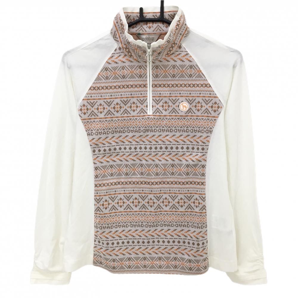 新品】アダバット 異素材長袖ハイネックシャツ 白×ブラウン×オレンジ