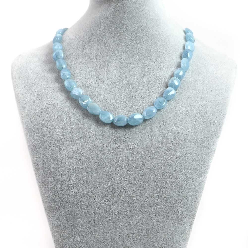 シンプルストーンネックレスアクアマリン タンブル 10 13～15 mm つきあり 天然石ビーズパワーストーン