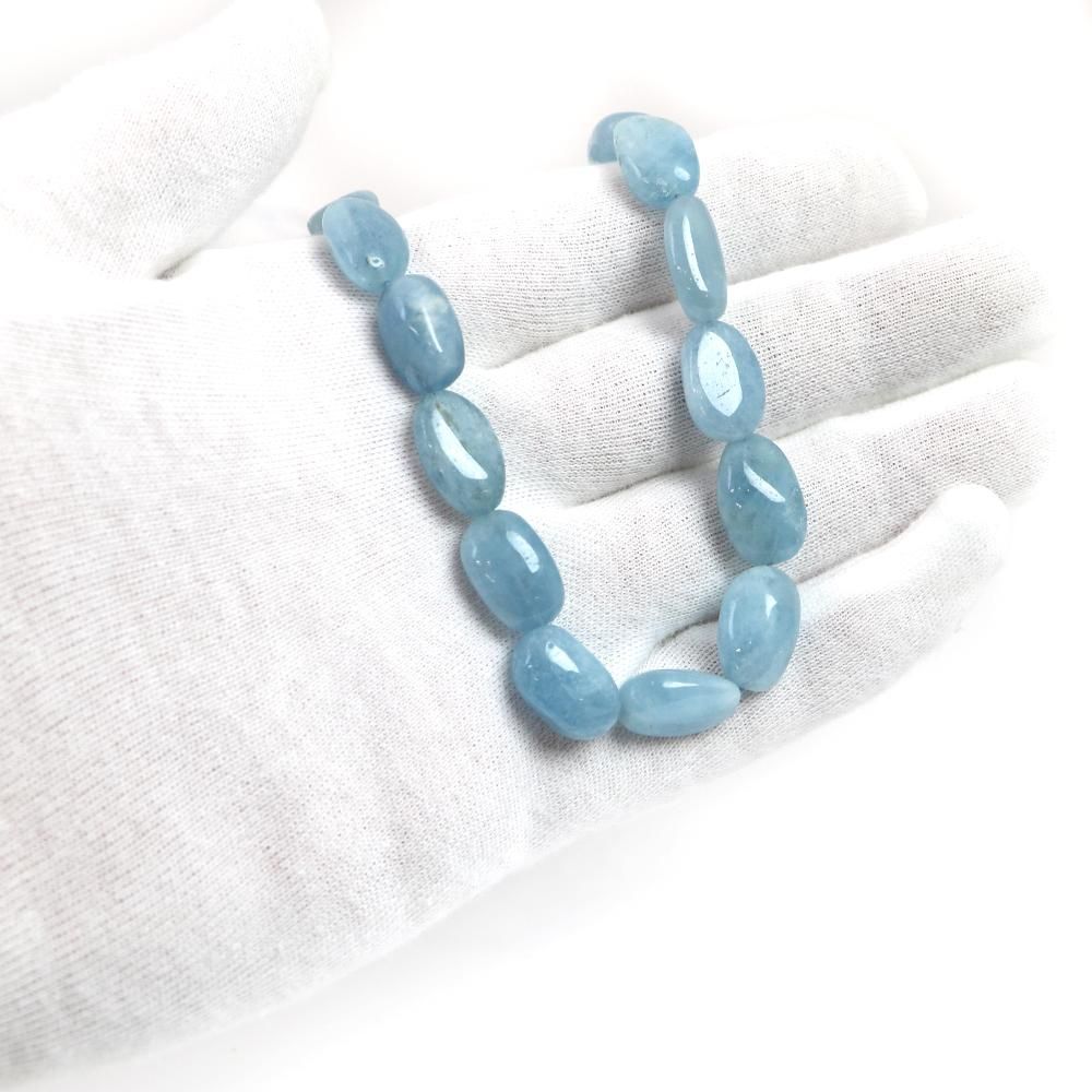 シンプルストーンネックレスアクアマリン タンブル ～15 mm つきあり 天然石ビーズパワーストーン