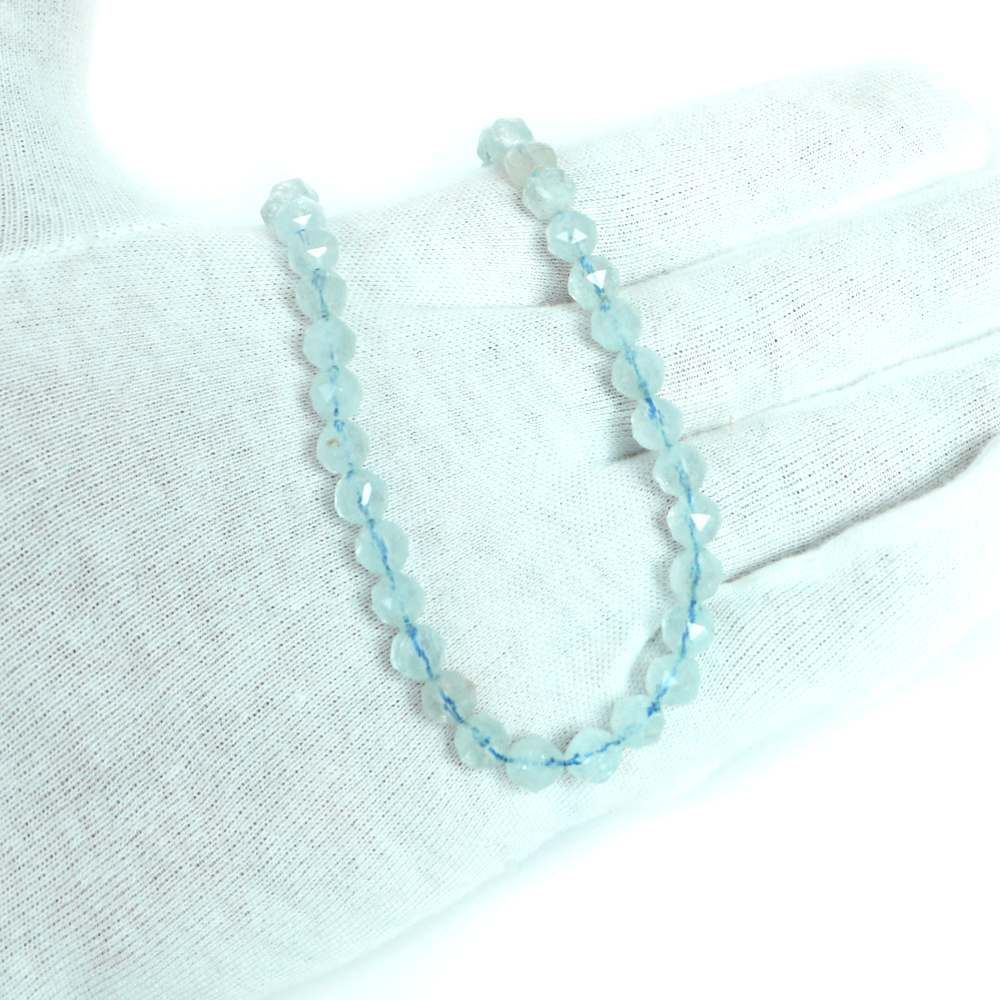 シンプルストーンネックレス アクアマリン【ダイヤカット】6mm【天然石