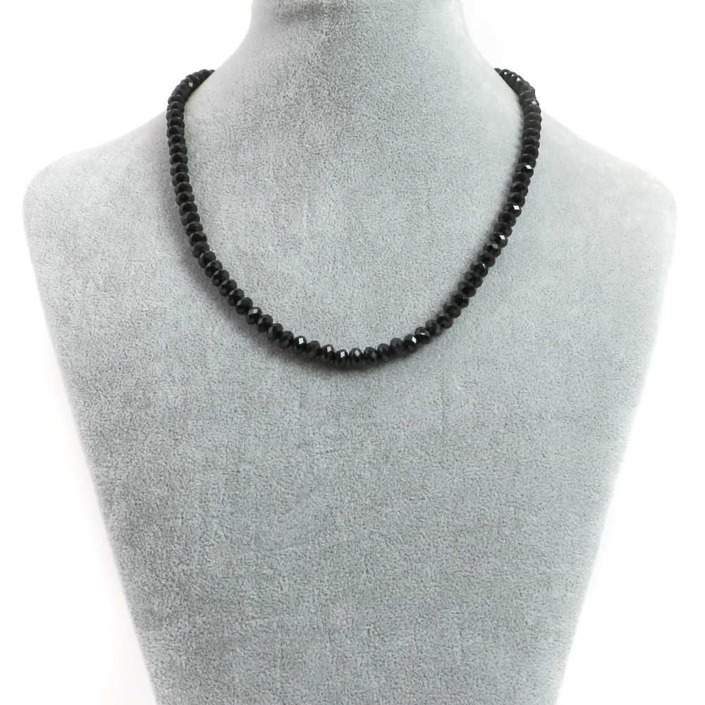 シンプルストーンネックレスブラックスピネル ボタンカット 天然石ビーズパワーストーン