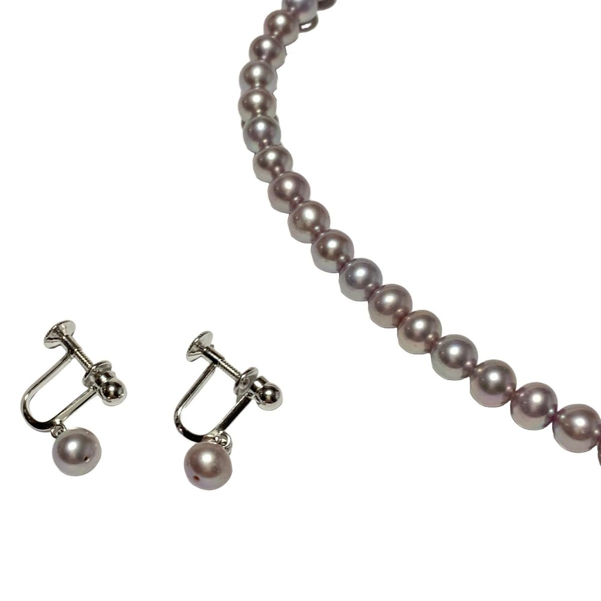 田崎真珠 TASAKI タサキシンジュ - シルバーグレー ネックレス×1点 イヤリング×1点