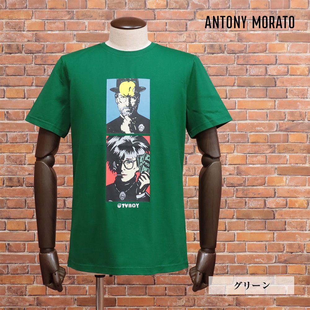 春夏/ANTONY MORATO/XLサイズ/半袖Tシャツ  TVBoy コラボ アート グラフィック ポートレート プリント メンズ アントニーモラート 新品/緑/グリーン/km145/