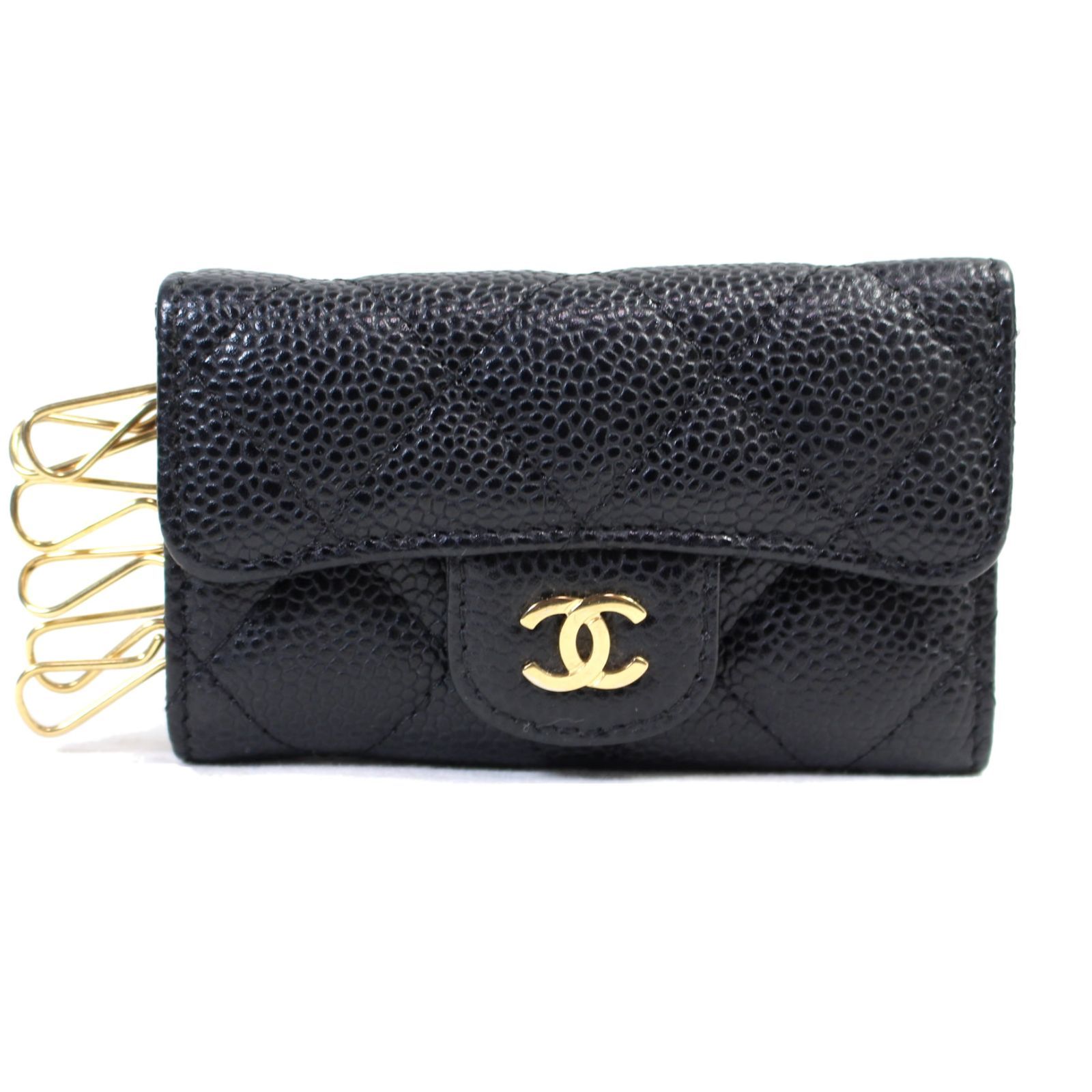 美品 シャネル マトラッセ キャビアスキン キーケース ブラック