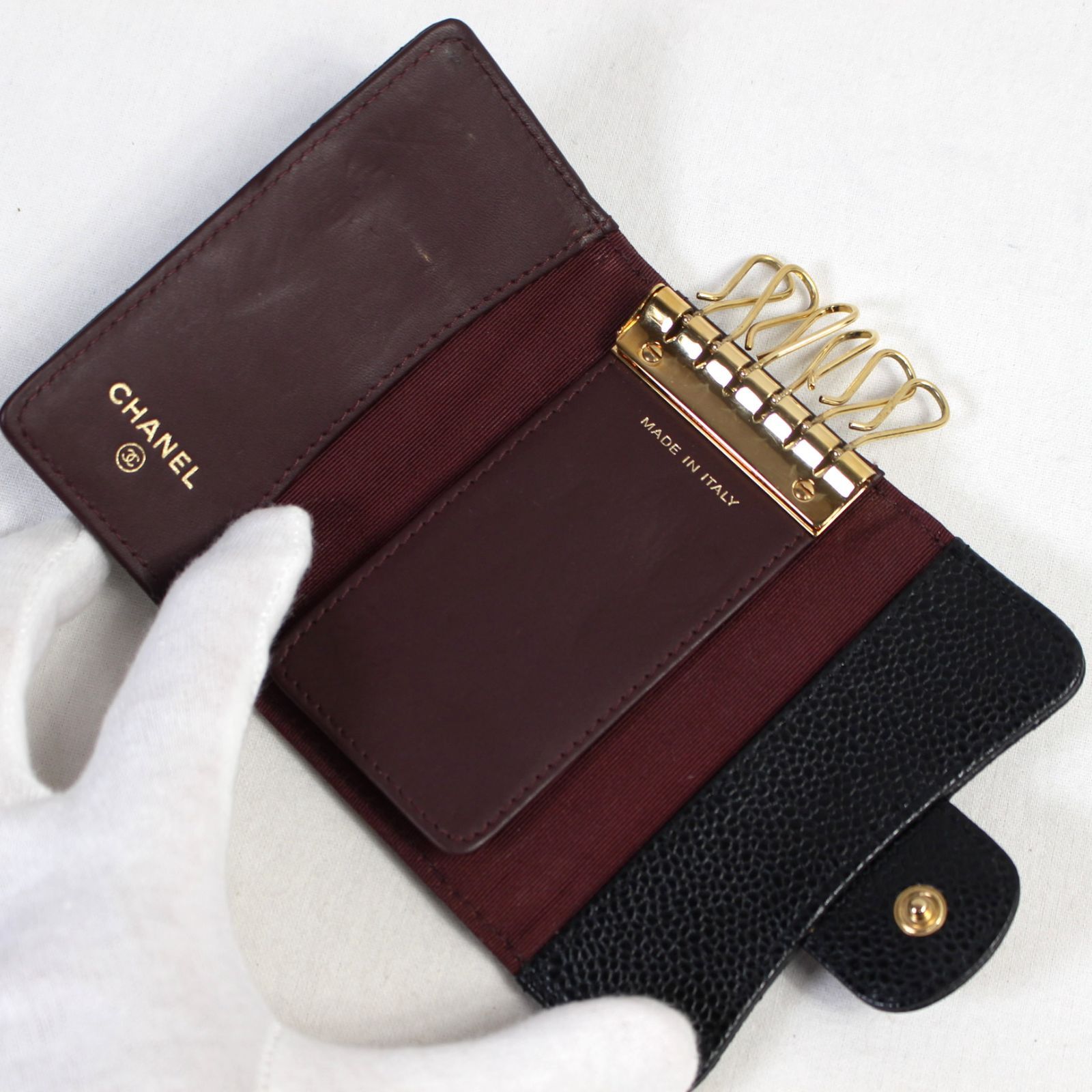 美品 シャネル マトラッセ キャビアスキン キーケース ブラック