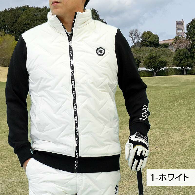 ゴルフ 中綿ジャケット メンズ ゴルフウェア GIORNO SEVEN ジョルノセブン 中綿 アウター ブルゾン ロゴ 素材切替 ジップアップ 秋冬 おしゃれ ブランド 1 ホワイト