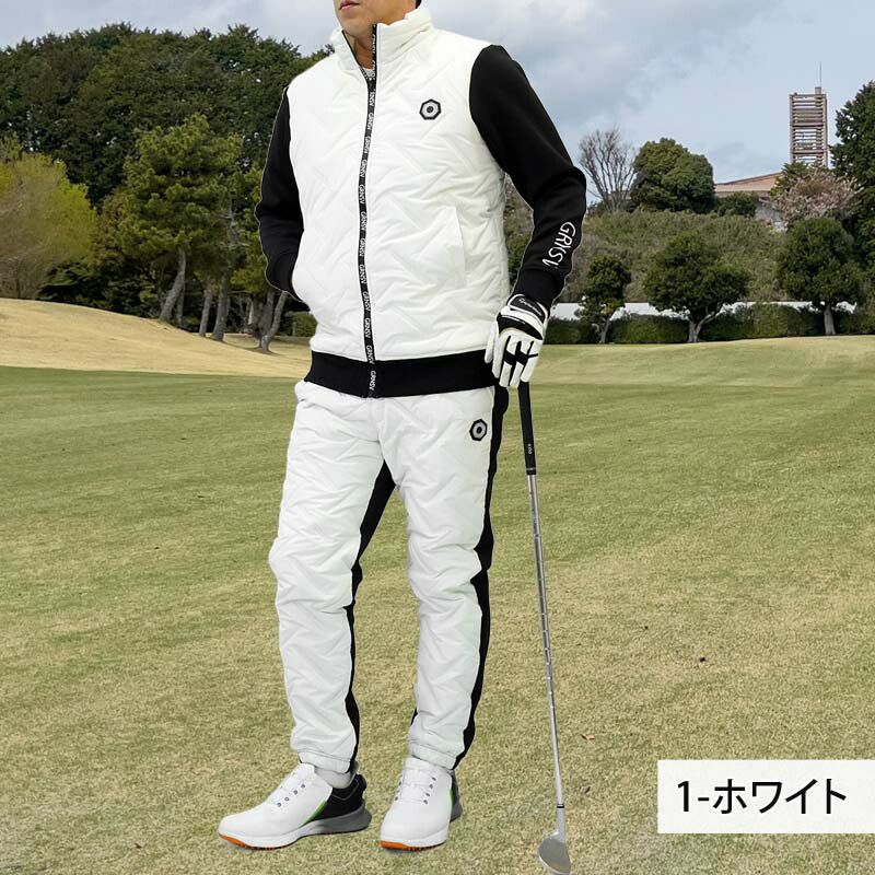 ゴルフ 中綿上下セットアップ メンズ ゴルフウェア GIORNO SEVEN ジョルノセブン アウター 中綿ジャケット ブルゾン ゴルフパンツ 秋冬 おしゃれ ブランド 1-ホワイト
